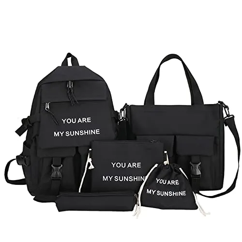 Mochilas de guardería para niñas con correa para el pecho, mochila para estudiantes masculinos y masculinos, campus, bolsa de cinco piezas, moda juvenil, mochila escolar simple con mochilas altas para