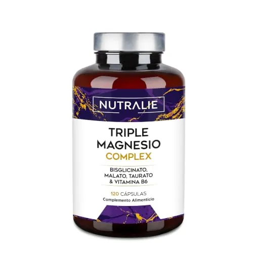 Triple Magnesio Complex Bisglicinato + Malato + Taurato Cansancio, Fatiga, Energía y Sistema Nervioso, con Vitamina B6-120 Cápsulas Nutralie
