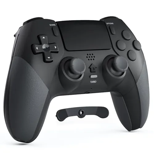 CHEREEKI Mando Inalámbrico para PS4, Pro y Slim con Doble Vibración, Giroscópico, Turbo, Touchpad y Conector de Audio, Negro