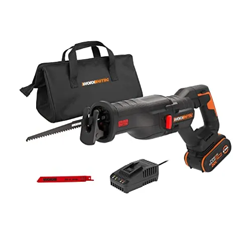 WORX Sierra sable Brushless 20V | PowerShare | WX516-1 batería 4Ah | Motor sin escobillas, patín pivotante ajustable, cambio de cuchilla sin herramientas
