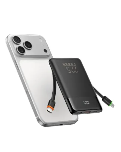 VEGER Batería Externa Carga Rápida 10000mAh Power Bank con Cable