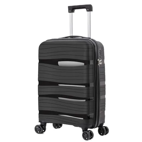 ARTREE Maletas de Viaje Cabina,PP 55x40x20cm- Trolley Rígida Polipropileno con 4 Ruedas Giratorias y Cierre de Combinación - Maleta Cabina Prácticas y Ligeras 40L (Negro)