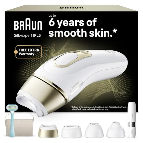 Braun Luz Pulsada Silk·expert Pro 5, PL5442, Blanco/Oro