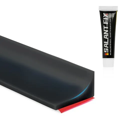 flintronic 5 M negro Barrera de Ducha Y Sistema de Retención, Embellecedor Copete Encimera Cocina, Umbralducha Plegable, Umbral Plegable de Silicona para Platos de Ducha Con 20g de pegamento