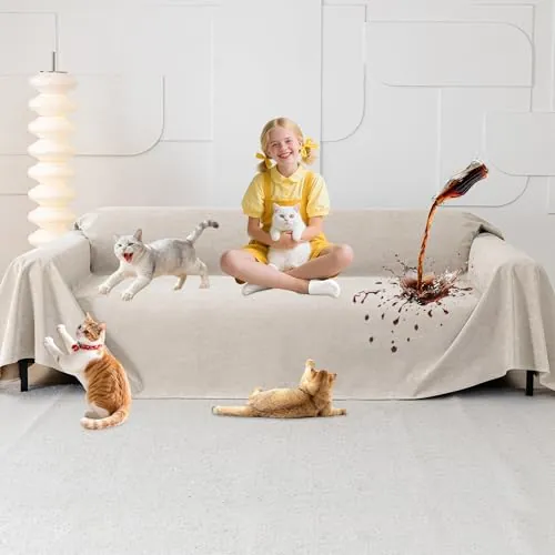 Loiion Fundas Sofa Antipelos Mascotas, Funda de Sofa 3 Plazas, Protector de Muebles para Perros, Protector Sofa para Gatos Arañazo y Perros Mascotas, Antideslizante Antimanchas, Caqui, 380x180cm
