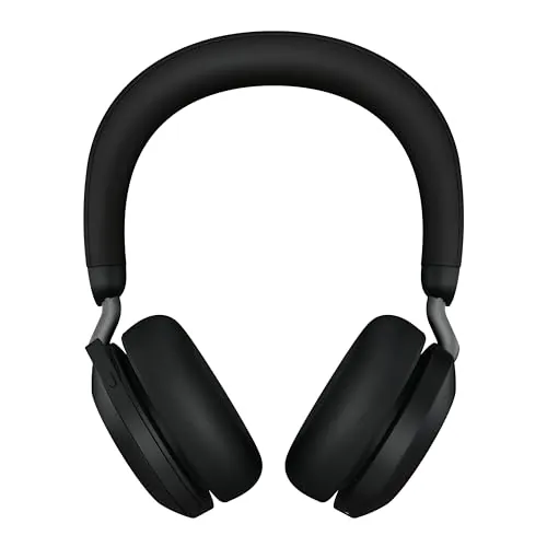 Jabra Evolve2 75-Auriculares Estéreo Inalámbricos con Estación de Carga, 8 Micrófonos, Doble Espuma, Cancelación de Ruido Activa, Adaptador Bluetooth USB-A-Compatibilidad con CU-Negro