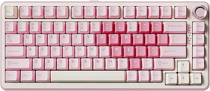 YUNZII B75 Pro Teclado Mecánico Inalámbrico,75% Teclado para Juegos Hot Swap Hot Swap Custom Teclado con Knob,Pre-lubed Switches RGB,BT/Tipo-C/2.4G Teclado (Rosa, Cocoa Cream V2 Switch)