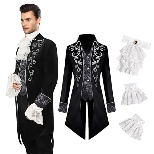 YQVGFBY Ropa medieval para hombre, disfraz medieval steampunk, abrigo gótico, abrigo victoriano, disfraces para hombre, disfraces de Halloween pirata vampiro cosplay (disfraces B, XXL)