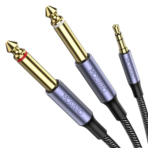 MOSWAG 6FT 3.5 mm 1/8 "TRS a 2 x 6.35 mm 1/4" TS Cable mono Y Cable divisor de 1 m Compatible con computadora portátil, reproductor de CD,amplificador de potencia,mezclador,sistemas estéreo domésticos