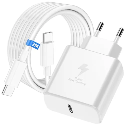 45W Cargador USB C Carga Rapida para Samsung Galaxy S26 Ultra/S26+/S26/S25 Ultra/S24/S23/S23+/S23/S22/S21/S20/Note20,Flip5,Fold4, Cargador para Samsung Carga Rapida con 2M Cable USB C