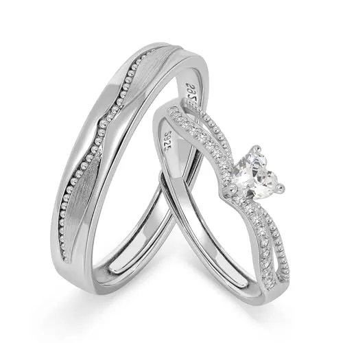 Meissa Plata de Ley 925 Pareja Anillos de Boda Juego de 2 Ajustable Hombre Mujer Anillos de Compromiso Regalos para Parejas de Aniversario Joyería, Conjunto de Dos Anillos