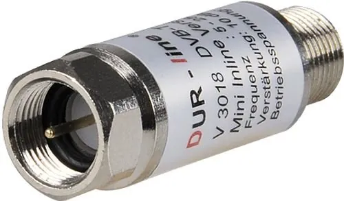 DUR-line V3018 Mini amplificador en línea de 18 dB para satélite y DVB-T2 5-2500 MHz