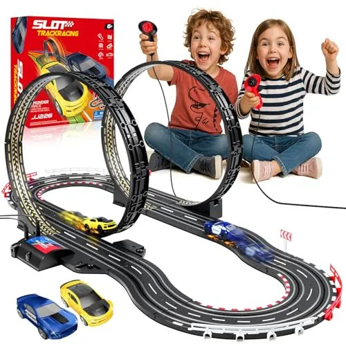 YOOHBERRYS Pista de Coches Niños 1:64 Pista Carreras Contador Vueltas 308CM | Pista Carreras Electrica - 2 Coches, Contador, Control Remoto, Doble Bucle 360°, Circuito Coche 3+ Años Juguete Regalos