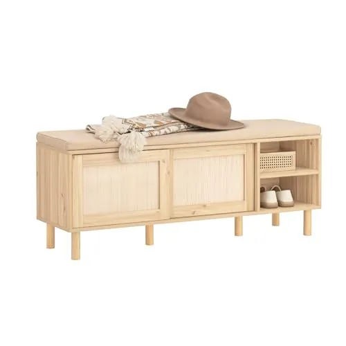 SoBuy Banco Zapatero con Puertas ratán 121x35x49cm para recibidor