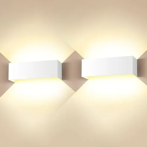 2 Piezas 36W Apliques Pared Interior/Exterior 3000K Bianco Caldo Aplique de Pared Ángulo de haz Ajustable Aplique Pared Interior Impermeable IP65 Bianco Aplique Exterior Pared