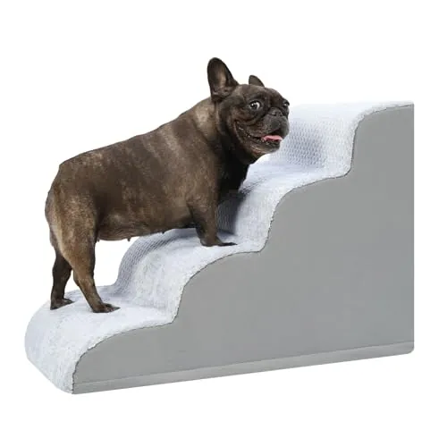 KSIIA Escalera para Perros 4 Escalones para Sofá y Cama, 40x72x50cm, Gris | Rampa para Perros con Base Antideslizante, Escalera para Cachorros y Mascotas Mayores con Funda Desmontable y Lavable
