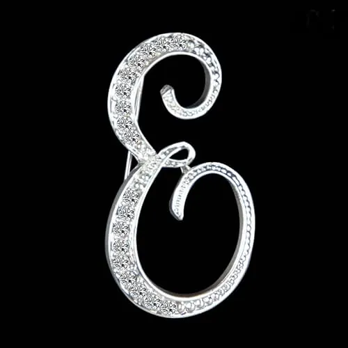 Pin con inicial, con brillantes, en metal plateado con cristales, pin con letras del alfabeto, para sombreros, bolsos, ropa, accesorios para hombres y mujeres, 4CM, Zinc, Sin gemas.