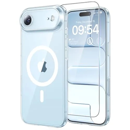 TAURI Funda Magnética para iPhone Air 6.5" con 1 Protector de Pantalla, Compatible with MagSafe, Vidrio Templado, Protección Lente Cámara, Antigolpes Militar Magnética - Transparente