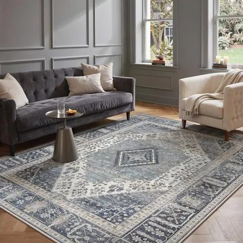 GENIMO Alfombra Salon Sin Peluche,Alfombra Cocina Lavable Antideslizante,Alfombra Pasillo de Dormitorio,Alfombra Silla Escritorio,Comedor,Azul Oscuro,200x290 cm