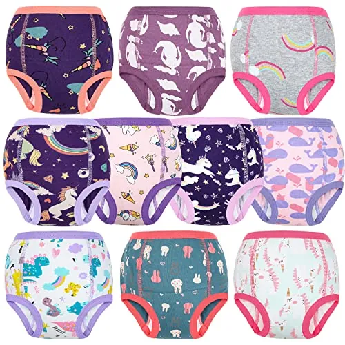 FLYISH Direct Pantalones de entrenamiento para orina de algodón, fuertes y absorbentes, reutilizables, para niñas, 10 paquetes, morado, 3 años