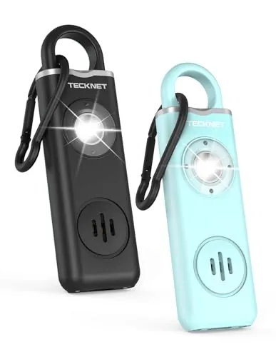 TECKNET Alarma Personal de Emergencia, 130dB con Luz Estroboscópica, Recargable, Llavero de Alarma de Seguridad para Ancianos/Mujeres/Niños/Alarmas de Seguridad de Autodefensa
