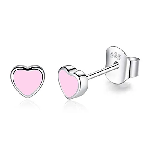Gold Gala Pendientes pequeños de Plata de ley 925 para Mujeres y Niña (Corazón Rosado)