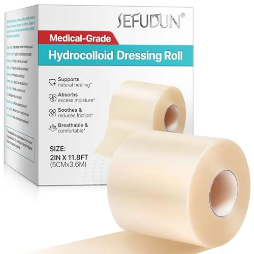 Apósitos Hidrocoloides Rollo 5cm x 360cm, Vendas Impermeables para Heridas con Exudado Leve, Ampollas y Acné, Gel Hidrocoloide Transpirable y Cortable a Medida