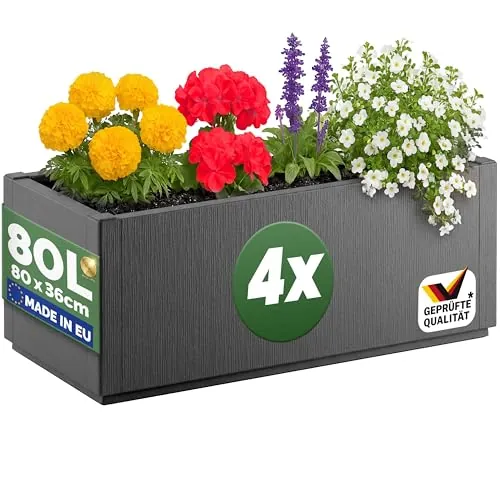 CASARIA Set 4X Jardineras Exterior 80L Macetero Rectangular Antracita