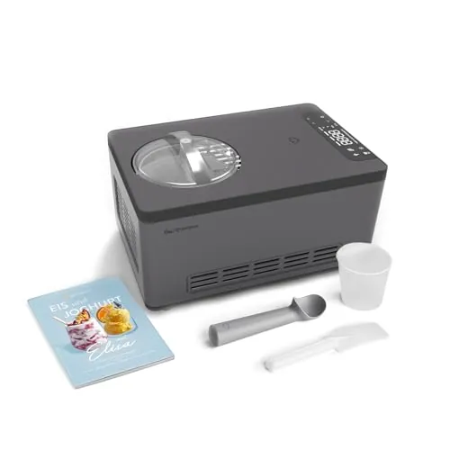 Springlane Kitchen Máquina de helados y yogur Elisa 2,0 L con compresor autoenfriante de 220 W, de acero inoxidable con función de refrigeración y calefacción (Elisa Antracita, máquina de hielo)