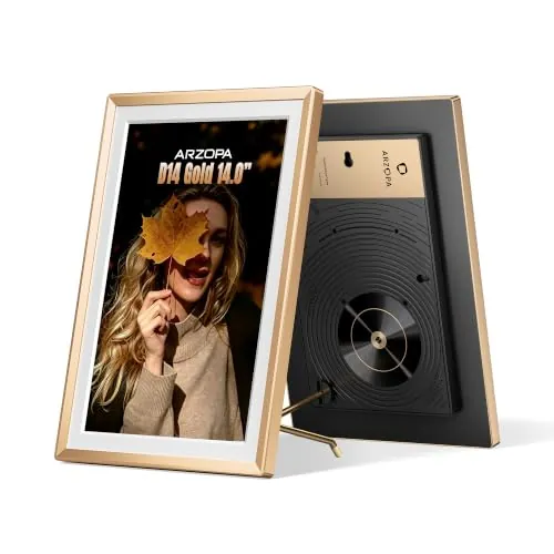 ARZOPA Marco de Fotos Digital Metálico 14 Pulgadas Cloud Storage Gratis Ilimitada 1920*1200 FHD Pantalla Táctil Comparte Fotos Videos a Distancia Marco Digital de Fotos Mejor Regalo para Familia - D14