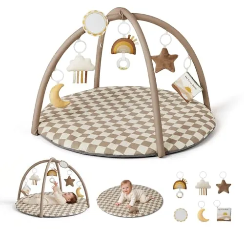 Blissful Diary Gimnasio Bebe Con Arco Desmontable, Manta Actividades Bebe De Forma De Hoja Con 6 Juguetes - Desarrollo Sensorial Y Motor Progresivo, Regalo Para Bebés, Topo Cuadros