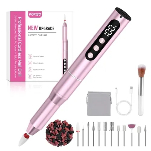 POFIBO Torno para Uñas Profesional 35000 RPM USB, Set de Manicura 12 en 1