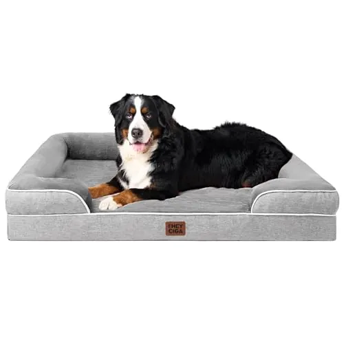 EHEYCIGA Cama Perro Extra Grande 132x104x20cm, XXL Colchon Perro Impermeable Lavable con Espuma Viscoelástica, Sofá Perro Ortopedica Desmontable, Gris