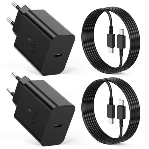 2-Pack 45W Cargador USB C Carga Rapida Samsung con 2M Cables para Samsung Galaxy S26 S25 Ultra S24 S23 S22 S21 A57 A56 A55 A54 A37 A36 A35 A25 A26 A17 A16, Cargador USBC Enchufe Tipo C Cabezal