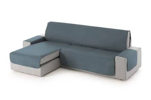 Textilhome Cubre Chaise Longue ADELE 240cm Acolchado Izquierdo Grisaceo | Protector acolchado reversible con ajuste universal, fácil de colocar y lavar.