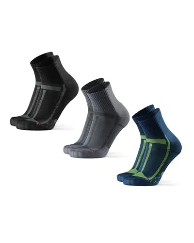 DANISH ENDURANCE Calcetines de Running Unisex, Antideslizantes, Calcetines Antiampollas para Hombre y Mujer, 3 Pack, Multicolor (1 x Negro/Gris, 1 x Gris/Negro, 1 x Azul/Amarillo), 43-47
