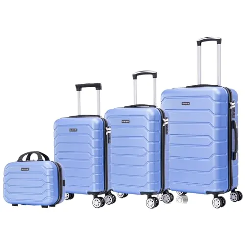Mi Ko Mi Ka Conjunto de Maletas de Viaje Elegantes: Carcasa Ligera de ABS, Cerradura Numérica, 4 Ruedas Giratorias 360°, Asa Telescópica de Aluminio | Juego de 3 o 4 Maletas (8002, Lila Azulado)