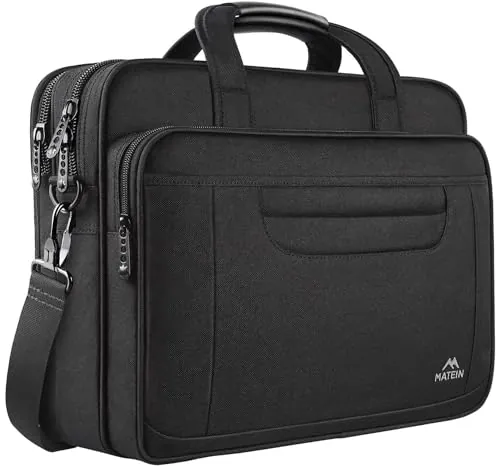 MATEIN Maletín para Portátil, Maletin Portatil 15.6 Pulgadas, Bolsa de Mensajero de Hombro, Maletín de Para Cuaderno Aplicar para Hombres/Escuela/Viaje/Ordenador Portátil - Negro