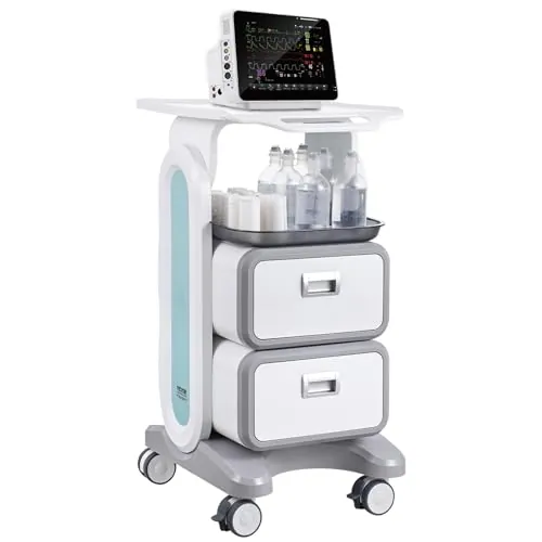 VEVOR Carros de Laboratorio de 3 Niveles Carro Médico con 2 Cajones, 1 Bandeja Superior y 4 Ruedas Silenciosas Carro Médico Móvil con Material ABS para Laboratorio, Clínica, Hospital, Blanco