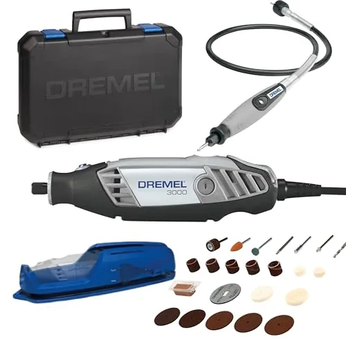 Dremel 3000 - Multiherramienta 130 W, kit con 1 complemento y 25 accesorios y estuche, velocidad variable 10.000-33.000 rpm para tallar, grabar, fresar, amolar, limpiar, pulir, cortar y lijar