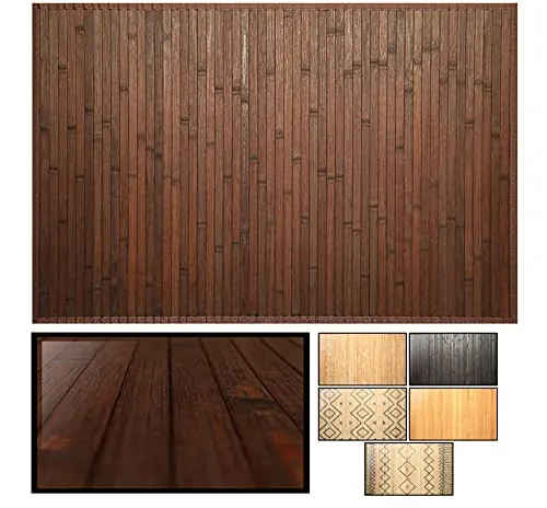 LucaHome – Alfombra de Bambú Uganda Ideal para Interior, Alfombra para Cocina, Salón, Despacho, Dormitorio con Cenefa, Antideslizante (Chocolate, 60x90cm)
