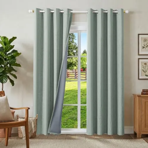Runyéla 100% Cortinas Opacas Lino Termicas para Dormitorio y Salon 2 Piezas
