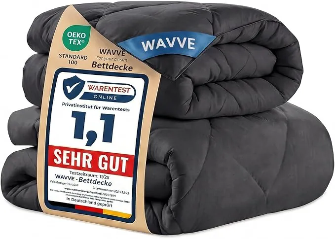 WAVVE Edredón Relleno Nórdico 220x240 cm para Cama 135 150, Juego de 2 Piezas Verano 150gr/m² + 4 Estaciones 300gr/m² = Invierno 450gr/m² Fibra, Gris