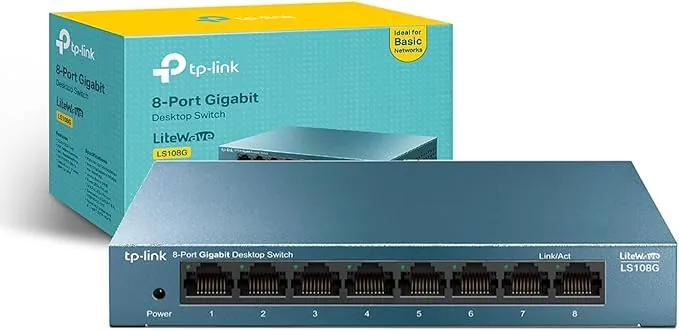 TP-Link LS108G - Switch 8 Puertos (10/100/1000) Switch Ethernet Gigabit, Carcasa metálica, Ultraligero con Super disipación de calor, Ahorro de Energía, Silencioso, Sin configuración