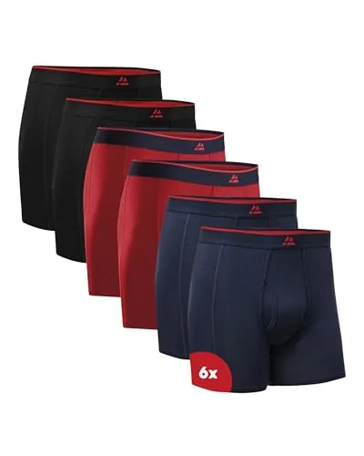 DANISH ENDURANCE Calzoncillos de Bambú Premium para Hombre, Bóxers para Hombre Transpirables, 6 Pack Multicolor (2xNegro, 2xRojo, 2xAzul Marino) M