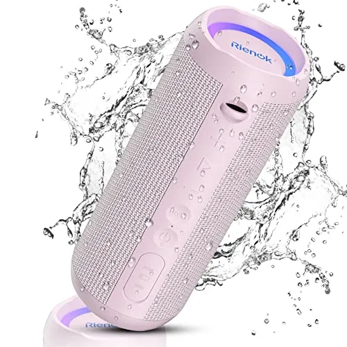 RIENOK Altavoz Bluetooth 30W Portátil Potente Impermeable IPX7 Rosa