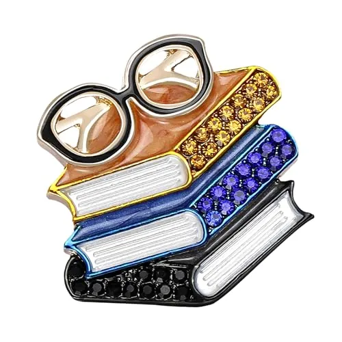 Broche único con motivos de libros y gafas, ideal para la moda diaria u ocasiones especiales, diseño ligero, tema académico, broche de moda, talla única, como se describe