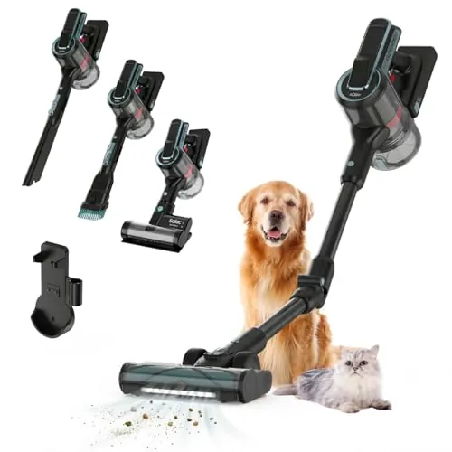 Solac – Aspirador Escoba | Sin Cable | 60 min Autonomía | 650W | 210AW Poder de Succión | Depósito Desmontable 1500ml | 4 Velocidades | Ideal para Mascotas | 3 Accesorios