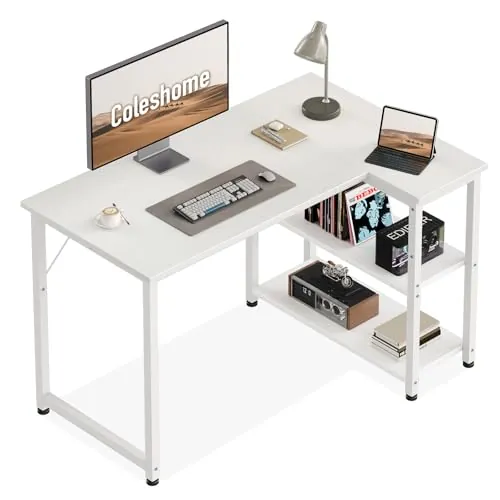 Coleshome Escritorio Esquinero en L, 100x70cm, Blanco