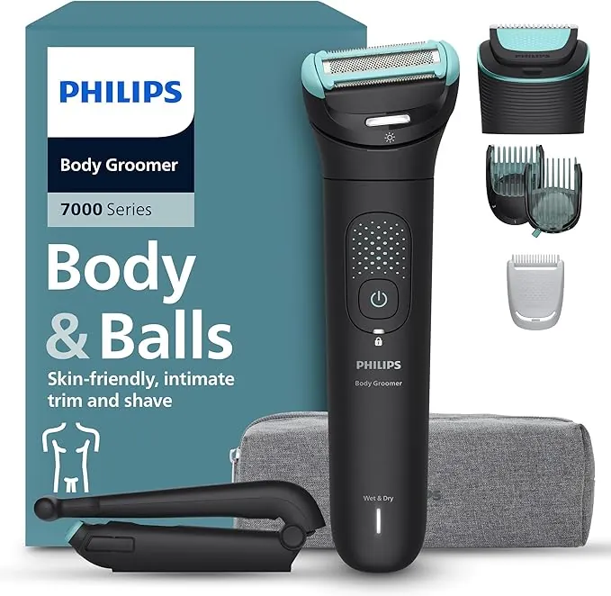 Philips Afeitadora Corporal S7000 - Recortadora para Hombre con Cabezal Pivotante Intercambiable 2D, Sistema Triple Protect, Apta para la Ducha y la Zona Íntima, 120 min. de Autonomía, BG7480/15